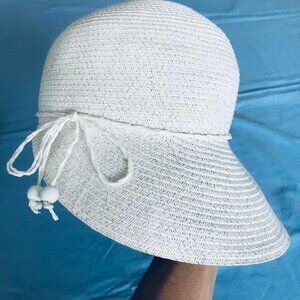 AUGUSTO White Woven Straw Sun Hat | Dressy Summer Beach Garden Party | 21”